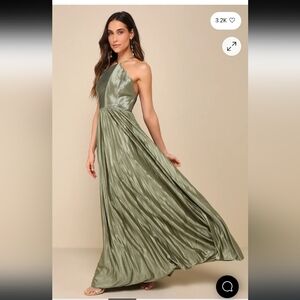 Lulus Green Satin Pleated Backless Maxi Dress-Sz XL